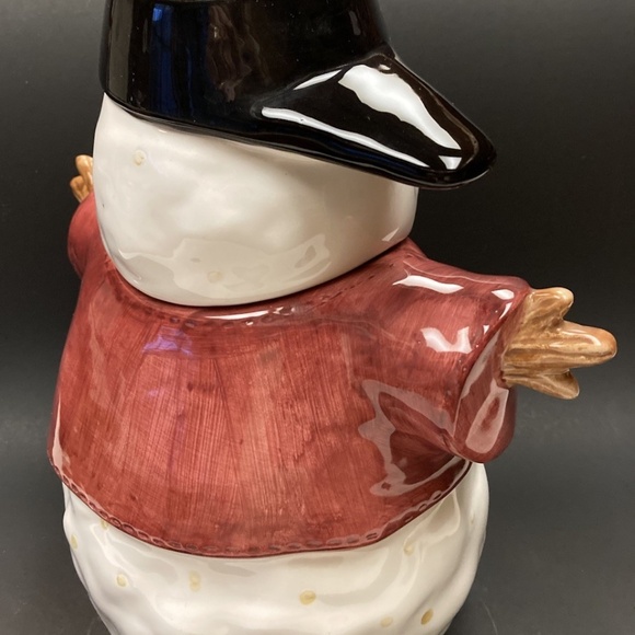Sakura Debbie Mumm Christmas Cookie Jar Canister Snowman w/Baseball Cap & Broom - Picture 6 of 14